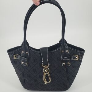 Dooney & Bourke Logo Lock Tulip Hobo Satchel Shoulder Bag Purse Gray Black